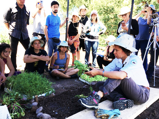 Marisol teaching Biointensive plant spacing techniques