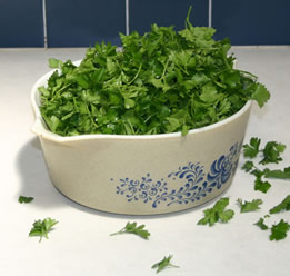 A bowl of parsley leaves